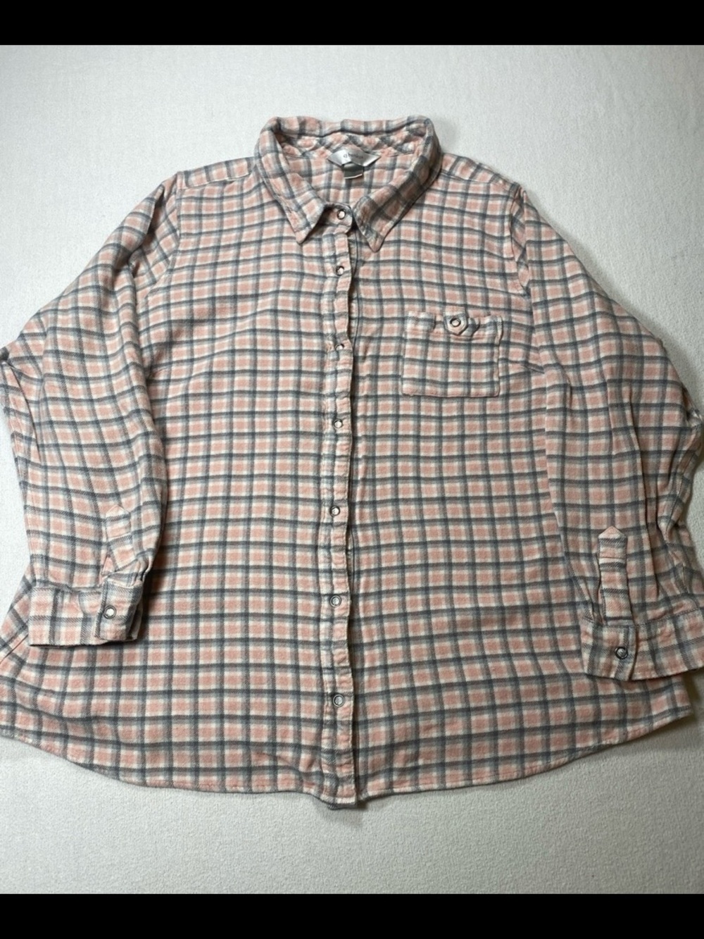 CJ Banks Pink and Gray Plaid Snap Button-Down Shirt 3X